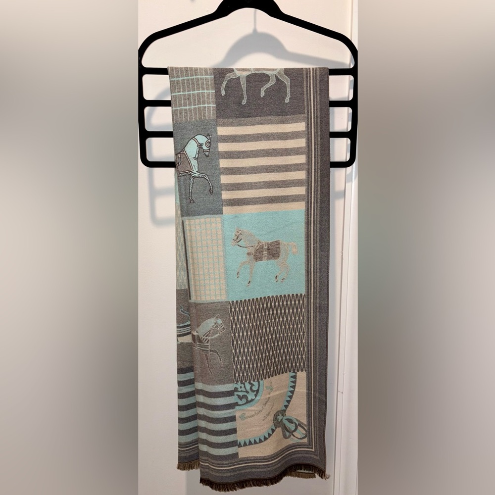 Gray and Blue Horse Pattern Scarf